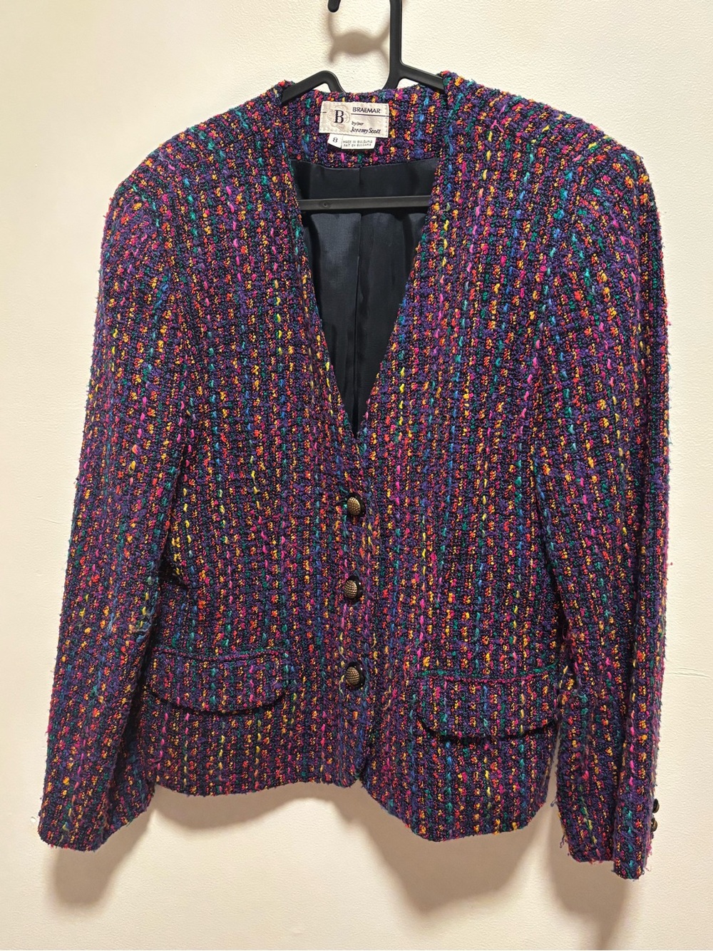 Jeremy Scott Multicolor Tweed Blazer in Purple and Black